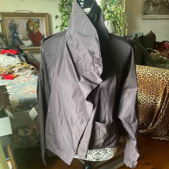 PLANET by Lauren G. Nylon Cropped Asymmetrical Brown Jacket - Picture 4 of 16